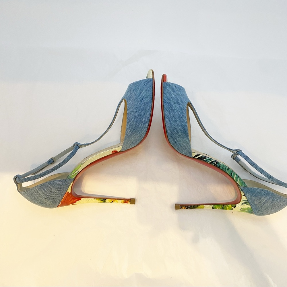 Christian Louboutin Senora 100 T-Strap Sandal Denim EU 39.5 | Red Sole - Picture 8 of 17